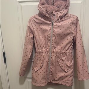 Light Pink Hooded Raincoat with Elastic Waist